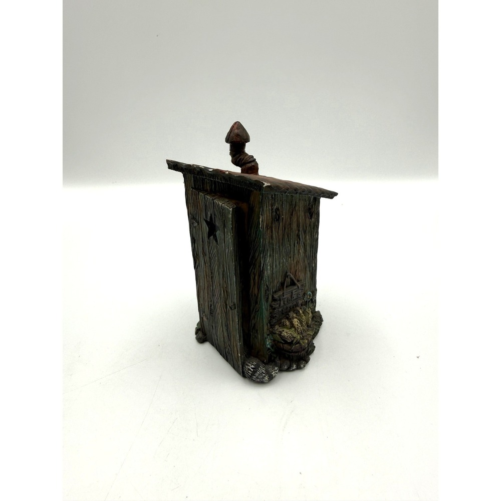 Rustic Miniature Outhouse Figurine Country Farmhouse Decor Brown Green 5 Inch